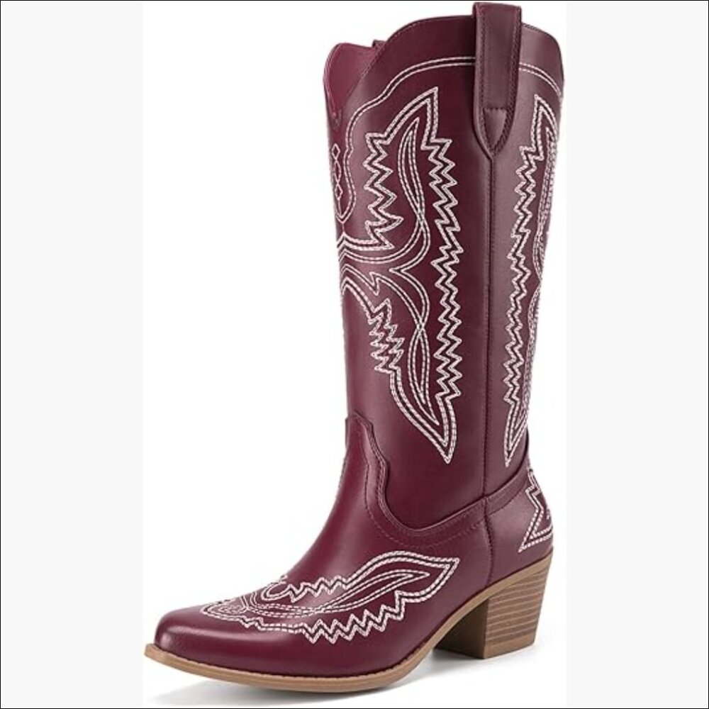 Women's Square Toe Embroidery Western Mid Calf Cowboy Boots